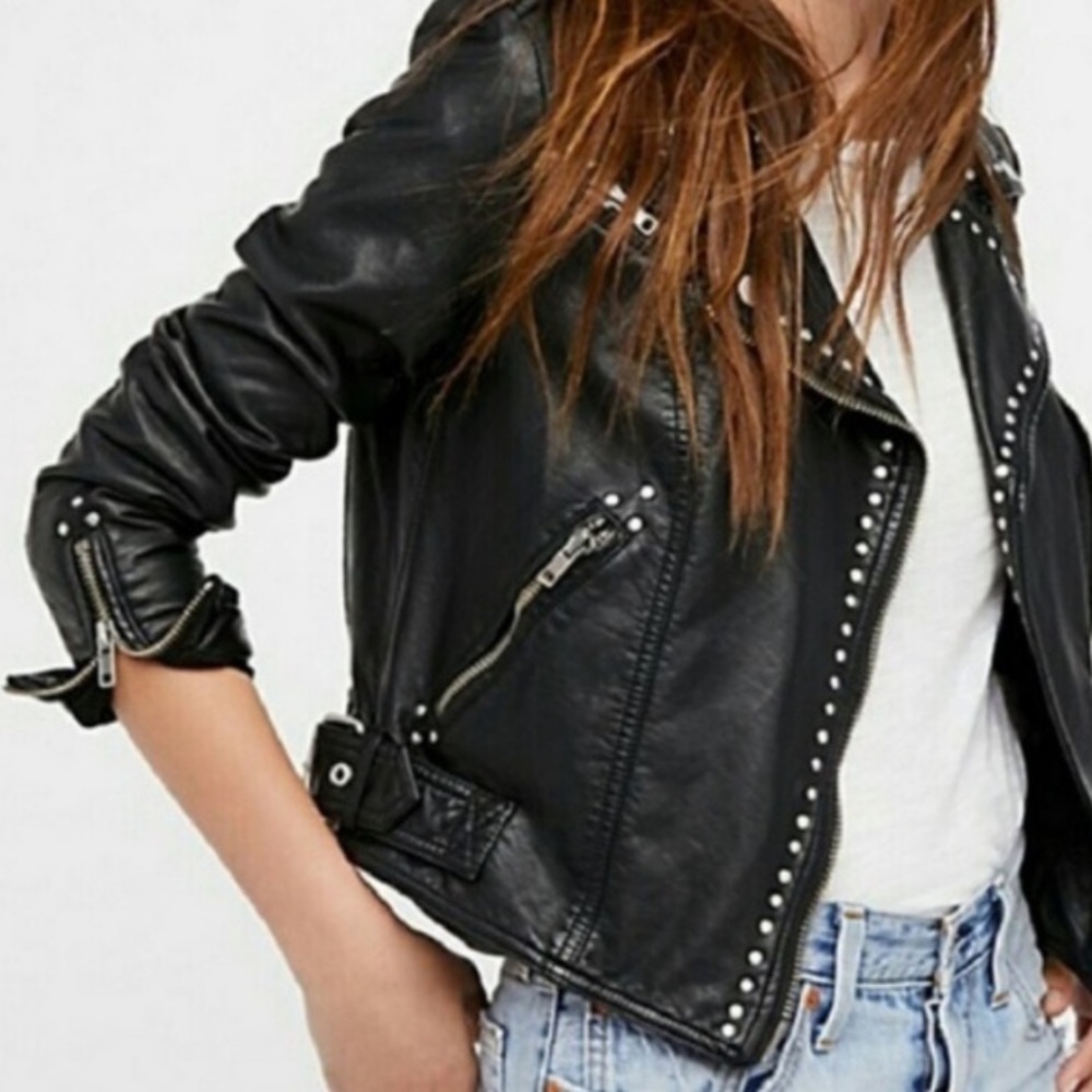 Free People Studded Vegan Black moto jacket